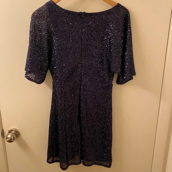 Lulus Navy Blue Sequin Faux-Wrap Mini Dress XS Great for New Years Eve - Picture 8 of 10